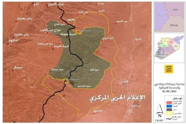 وضعية تظهر سيطرة الجيش السوري ومجاهدي المقاومة على "قرنة شعبة عكو" الاستراتيجية (2364 م) في جرود الجراجير