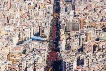 صورة جوية للحشود المشاركة في عاشوراء في الضاحية الجنوبية لبيروت