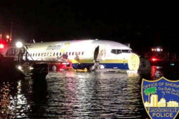 A Boeing 737 is seen in the St. Johns River