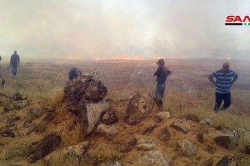بالصور ..إخماد حريق كبير على الحدود السورية الأردنية