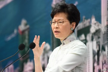 Hong Kong Chief Executive Carrie Lam speaks during a press conference at the government headquarters in Hong Kong on June 15, 2019. (Photo by Anthony WALLACE / AFP)