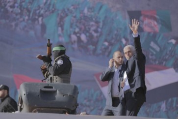 رئيس حركة حماس في غزة يحيى السنوار خلال مشاركته في مهرجان الذكرى ال35 لانطلاقة حركة حماس
